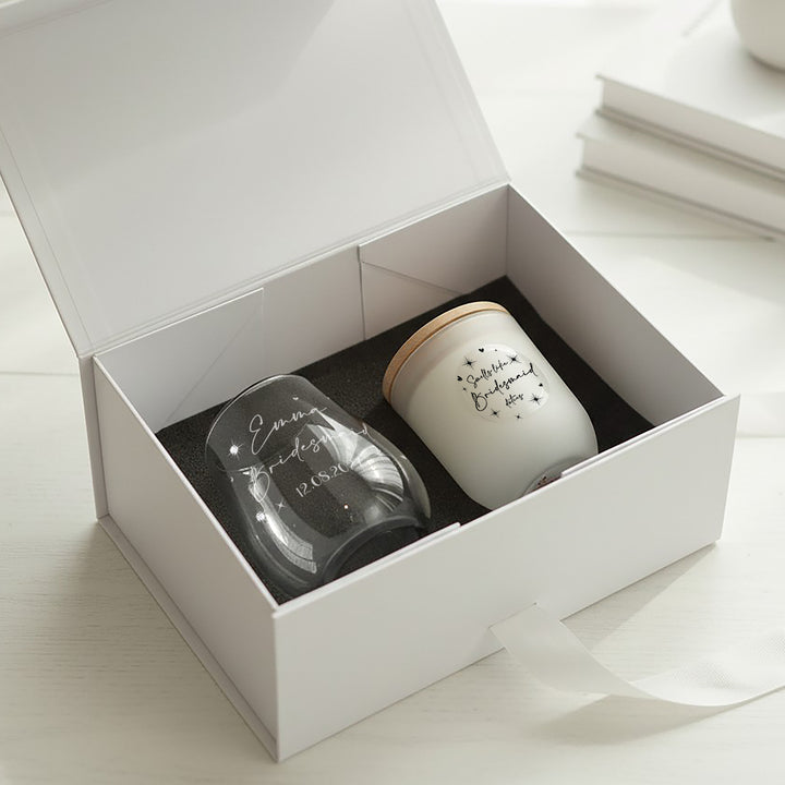 Smells like Bridal Party Duties Diamante Embellished Stemless Glass and Candle Gift Boxed Set