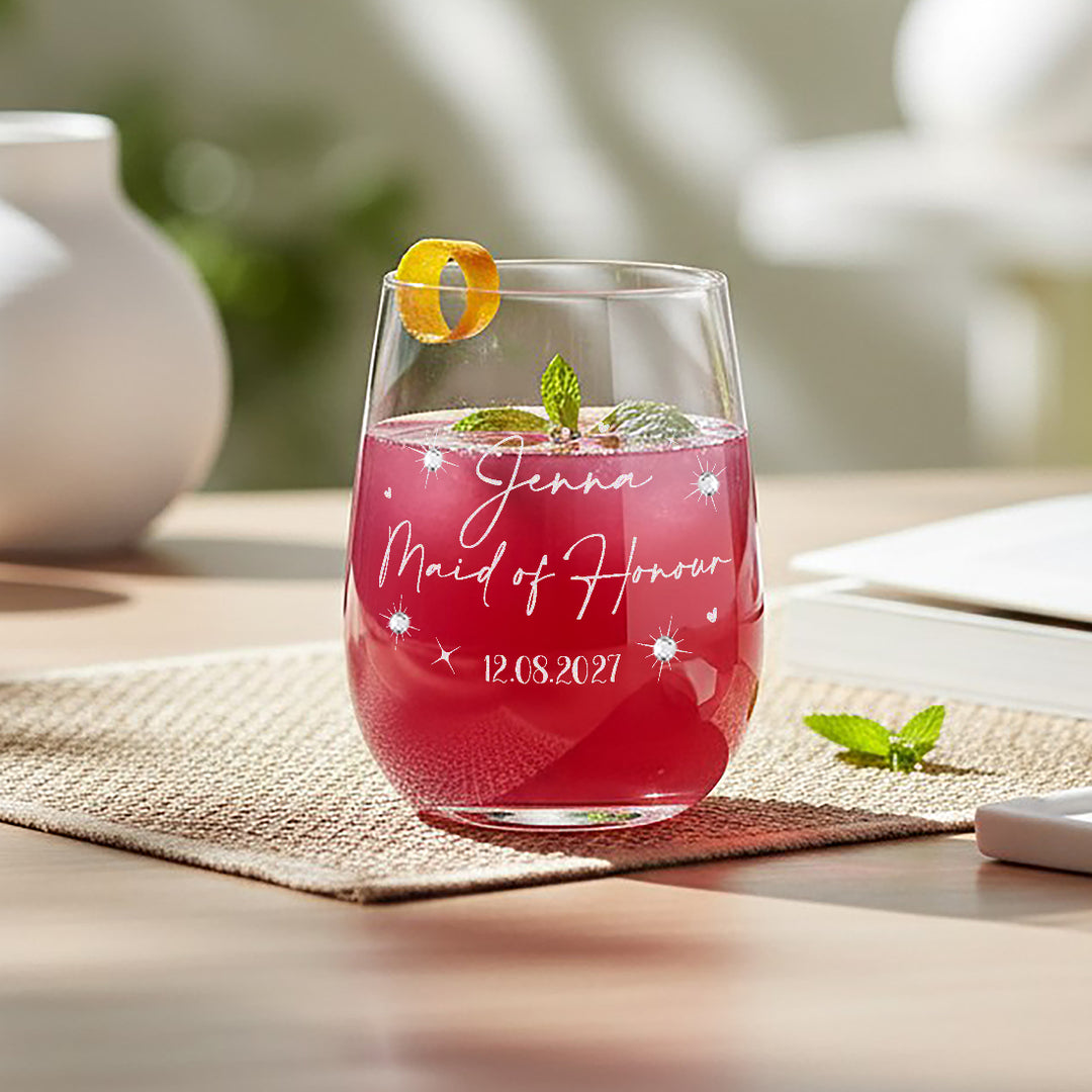 Smells like Bridal Party Duties Diamante Embellished Stemless Glass and Candle Gift Boxed Set