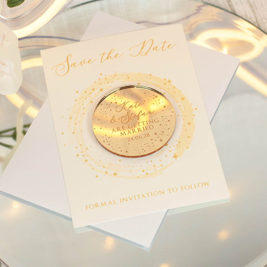 Sparkly Circle Wedding Save The Date Magnet