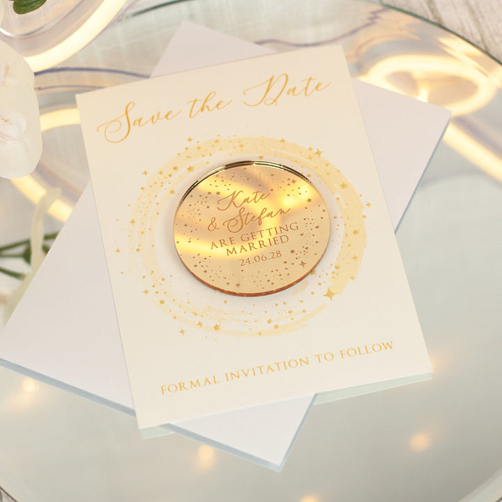 Sparkly Circle Wedding Save The Date Magnet