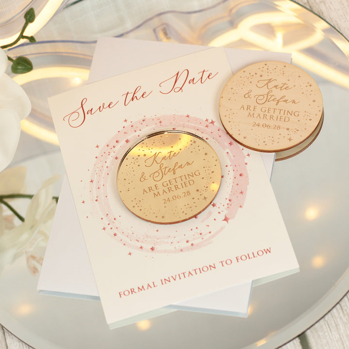 Sparkly Circle Wedding Save The Date Magnet