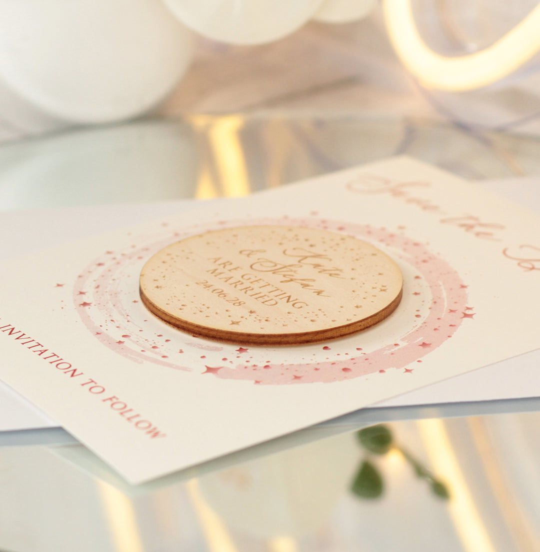 Sparkly Circle Wedding Save The Date Magnet