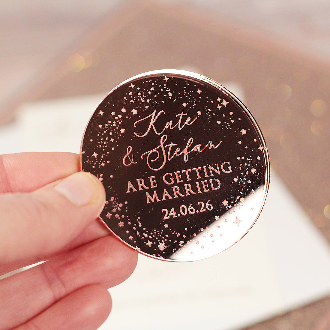 Sparkly Circle Wedding Save The Date Magnet