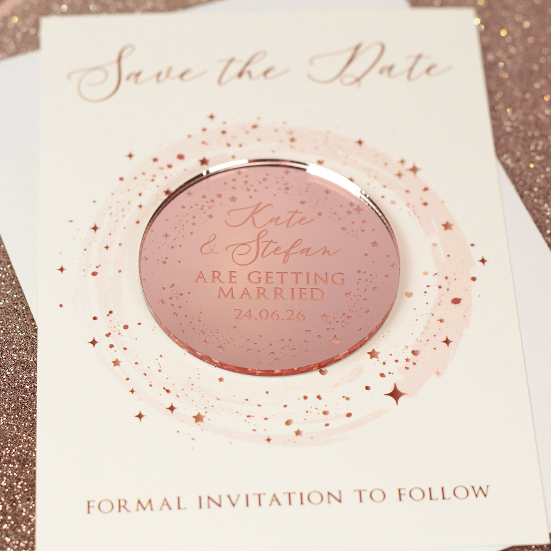 Sparkly Circle Wedding Save The Date Magnet