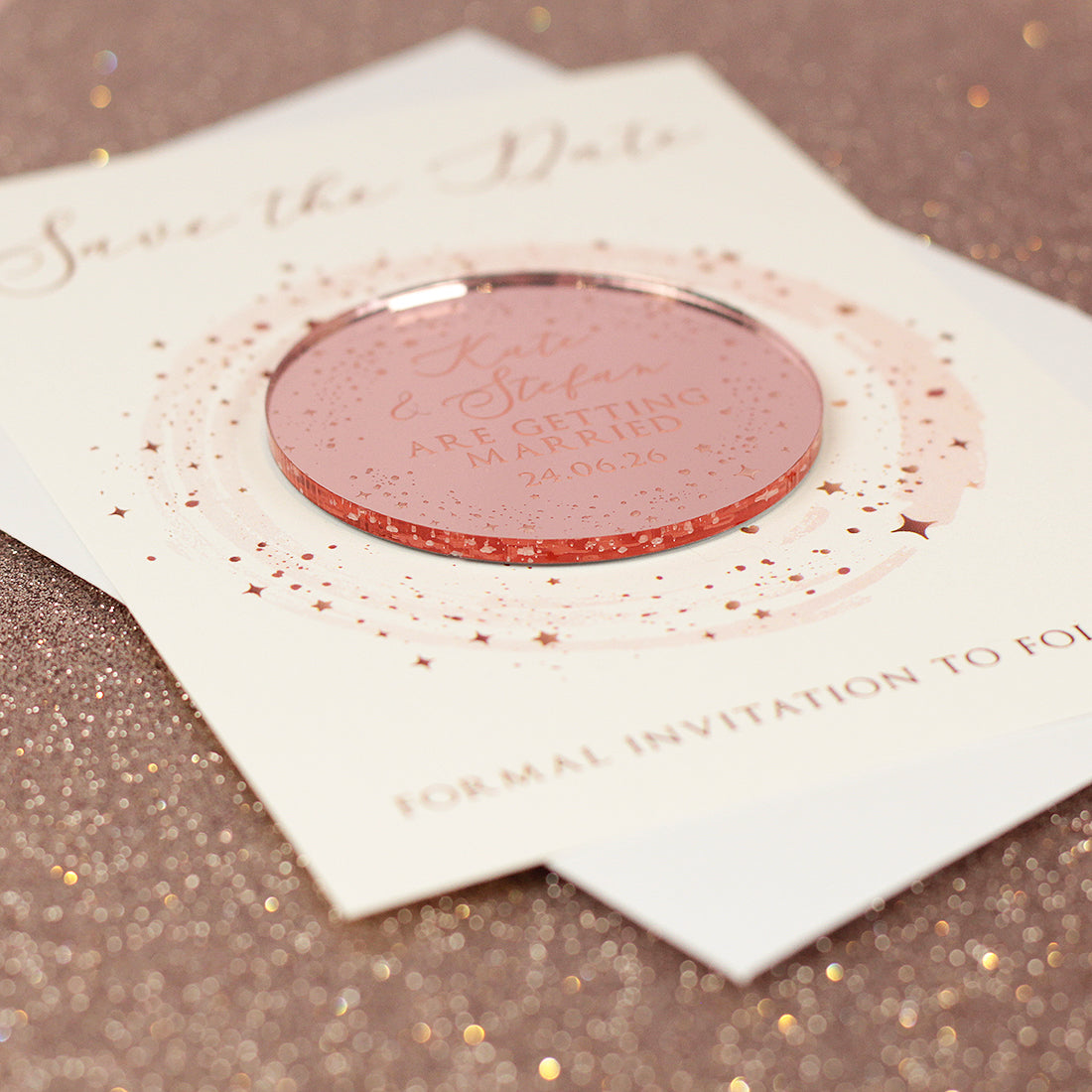 Sparkly Circle Wedding Save The Date Magnet
