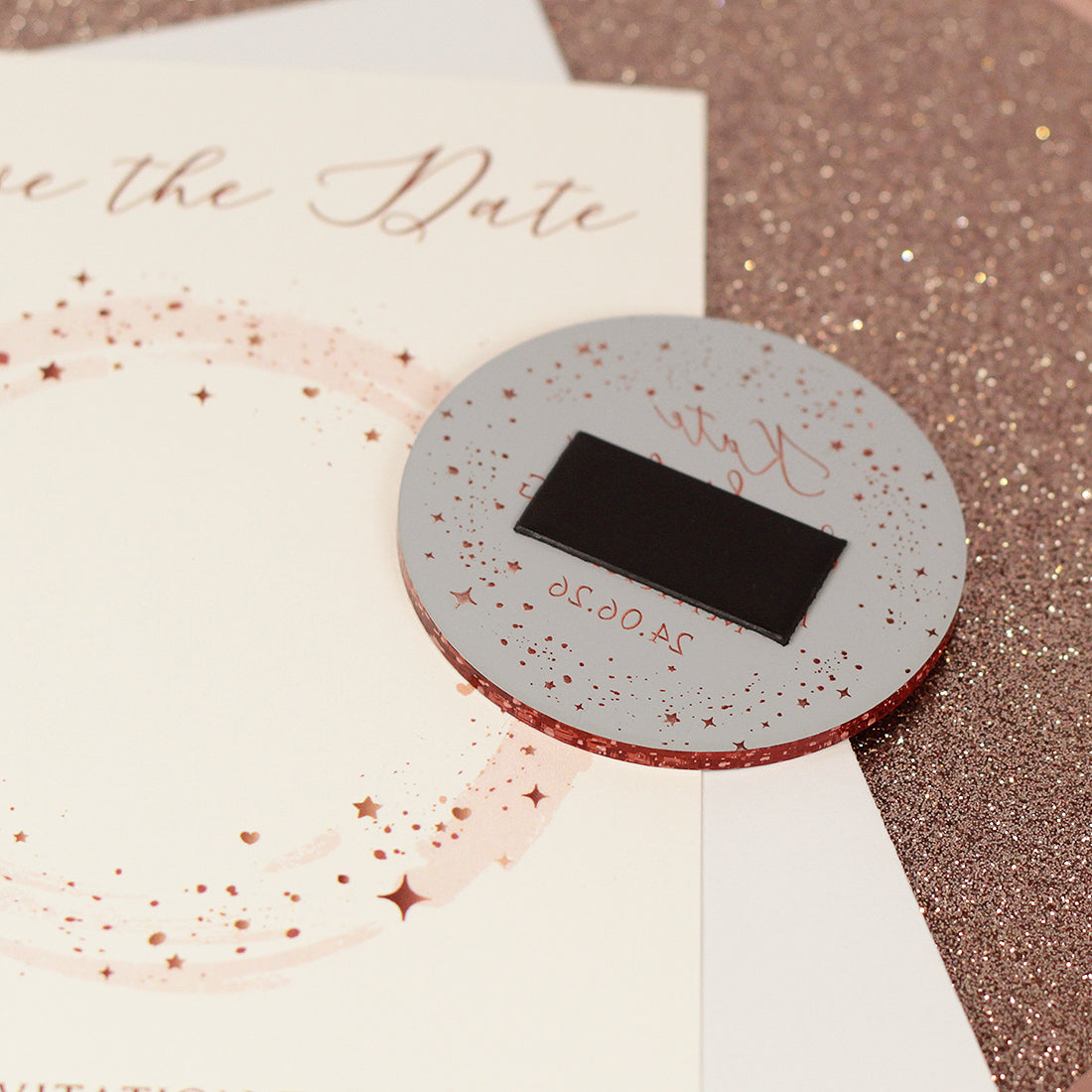 Sparkly Circle Wedding Save The Date Magnet