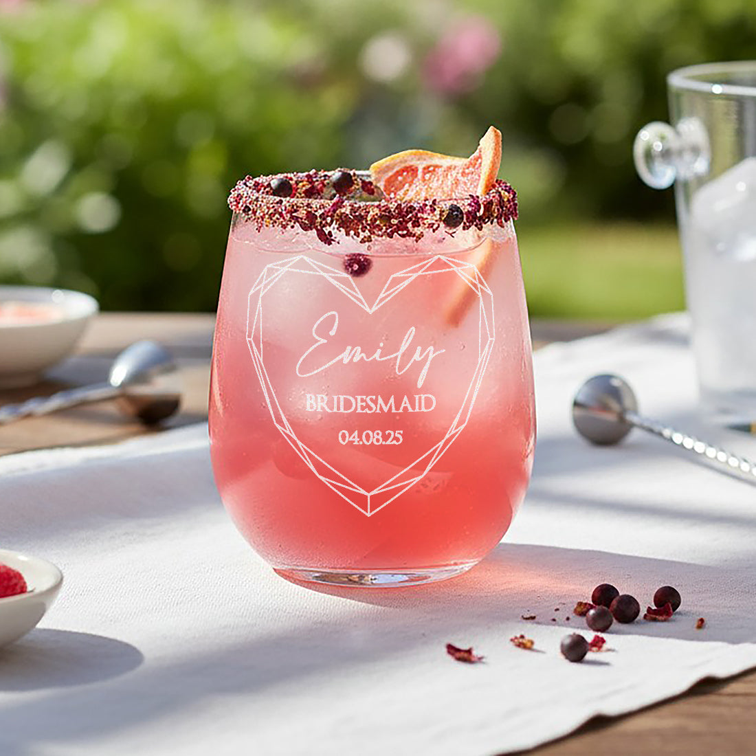 Geometric Heart Bridal Party Stemless Glass