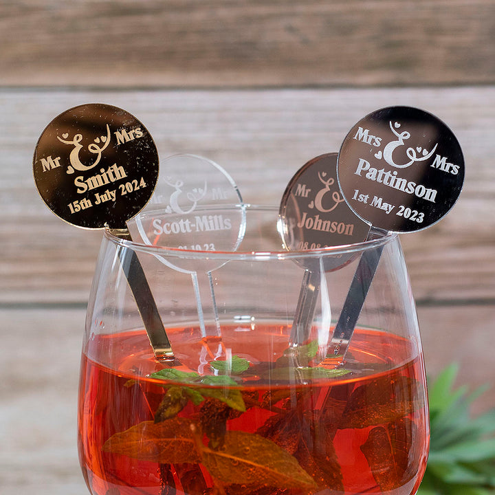 Personalised Mr &amp; Mrs Acrylic Drink Stirrers-Weddings by Lumi