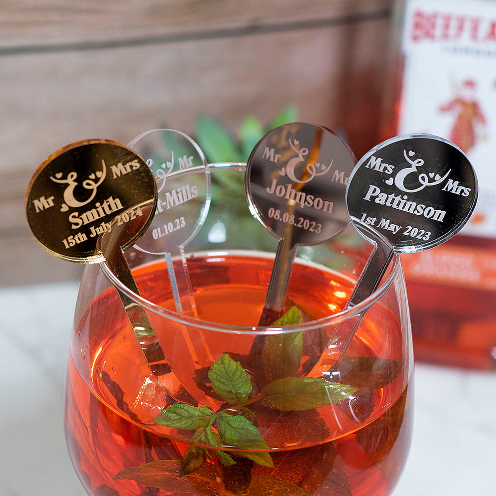 Personalised Mr & Mrs Acrylic Drink Stirrers-Weddings by Lumi