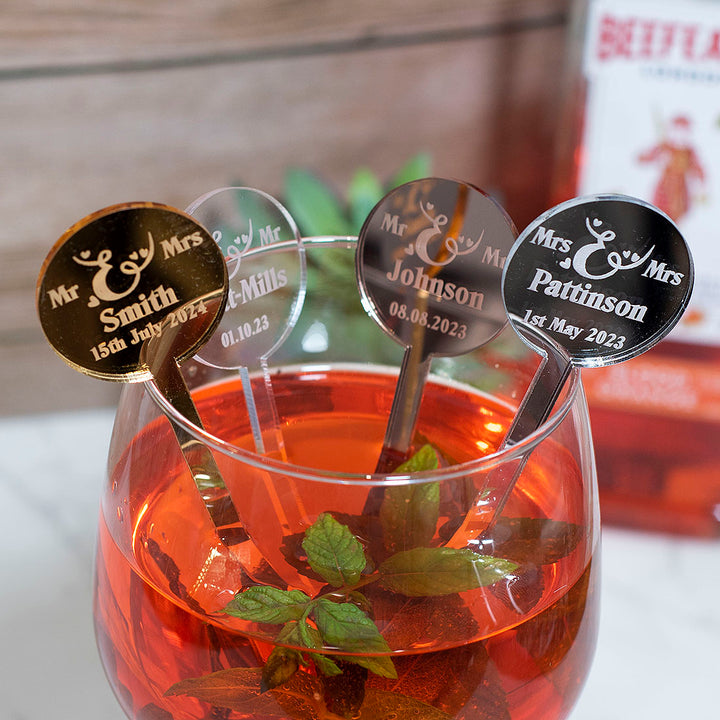 Personalised Mr &amp; Mrs Acrylic Drink Stirrers-Weddings by Lumi