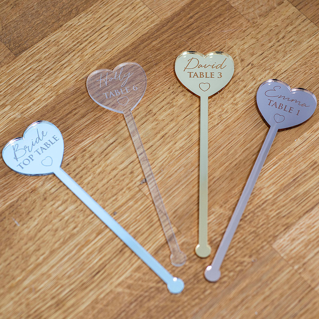 Personalised Heart Acrylic Drink Stirrers with Guest Names