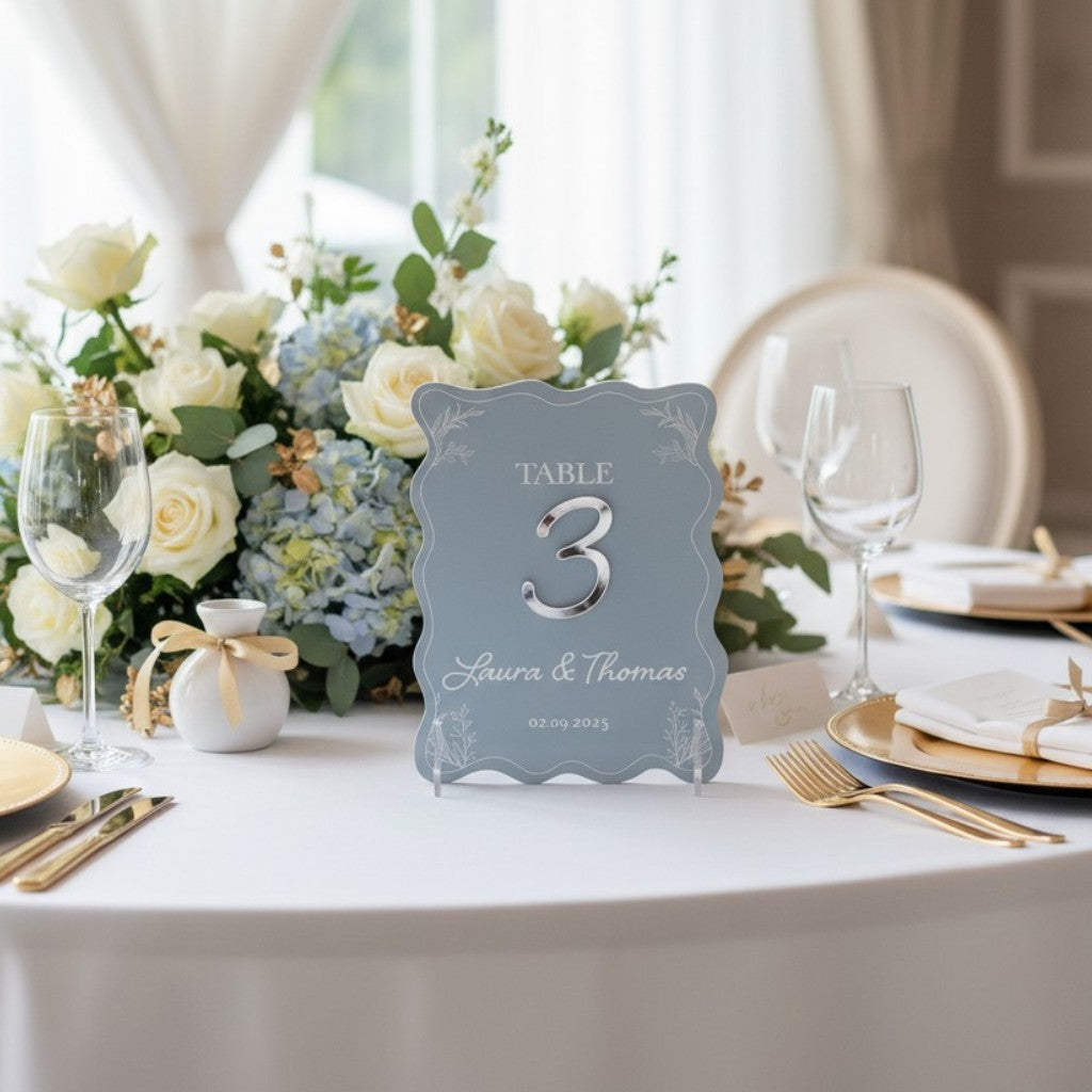 Wavy Edge 3D Acrylic Freestanding Table Number