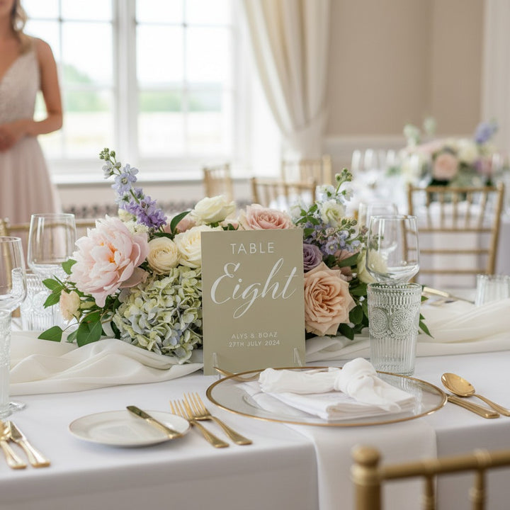 Elegant Script Pastel Acrylic Table Number