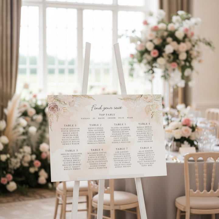 Blush Flowers Wedding Table Seating Plan