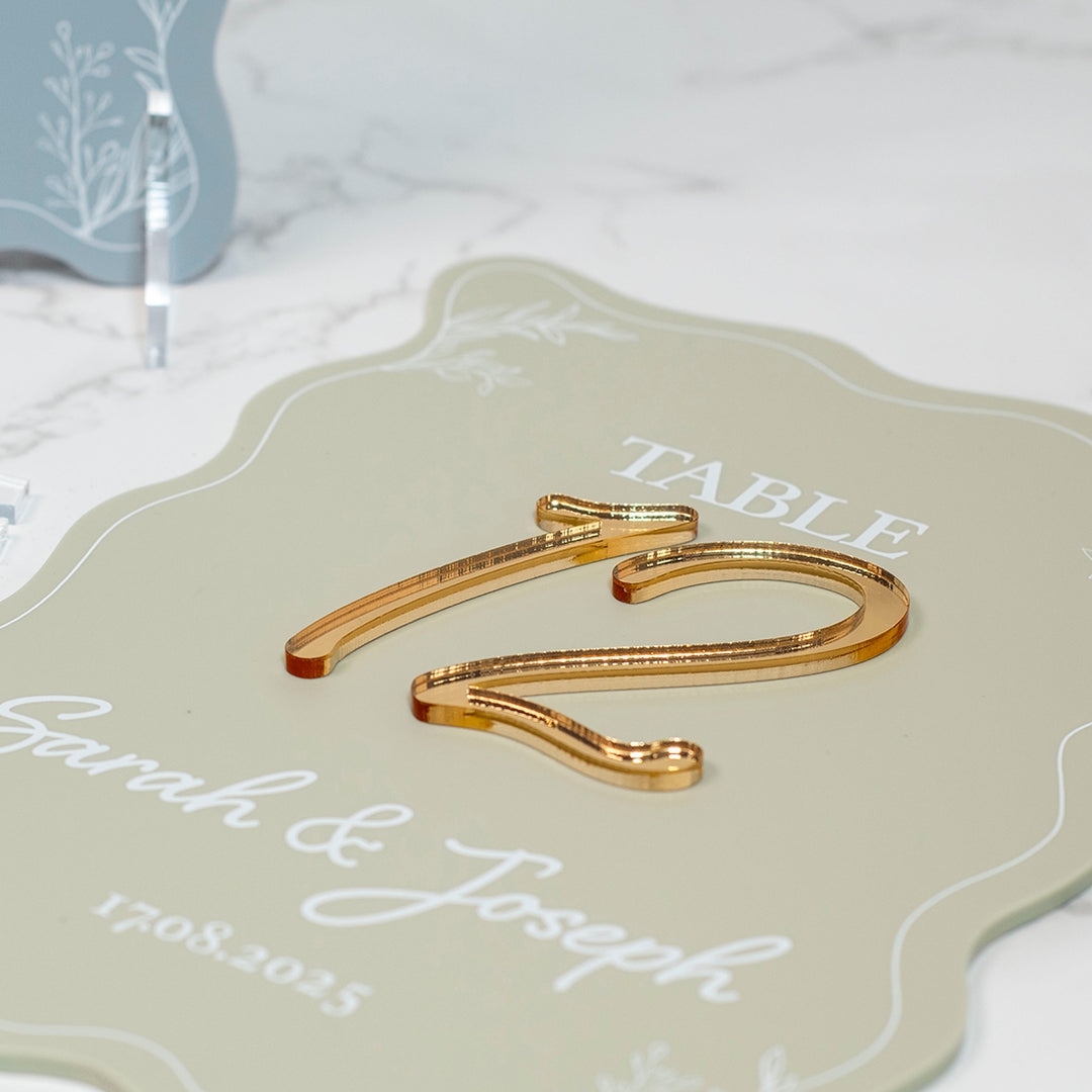 Wavy Edge 3D Matt and Mirror Acrylic Freestanding Table Number-Weddings by Lumi