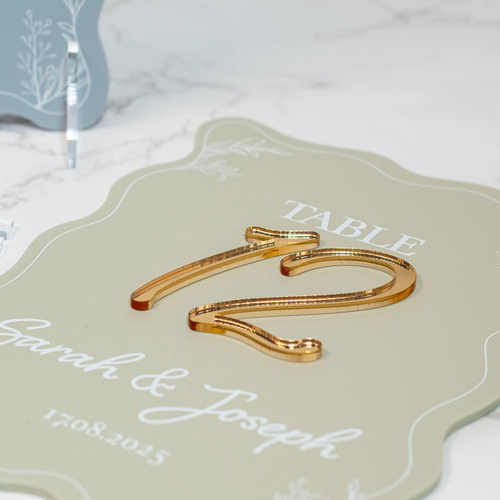 Wavy Edge 3D Matt and Mirror Acrylic Freestanding Table Number-Weddings by Lumi
