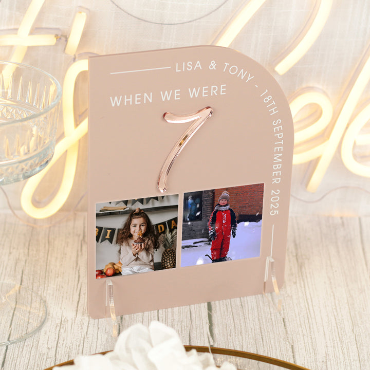 When We Were Age Photo Modern Arch Acrylic Table Number