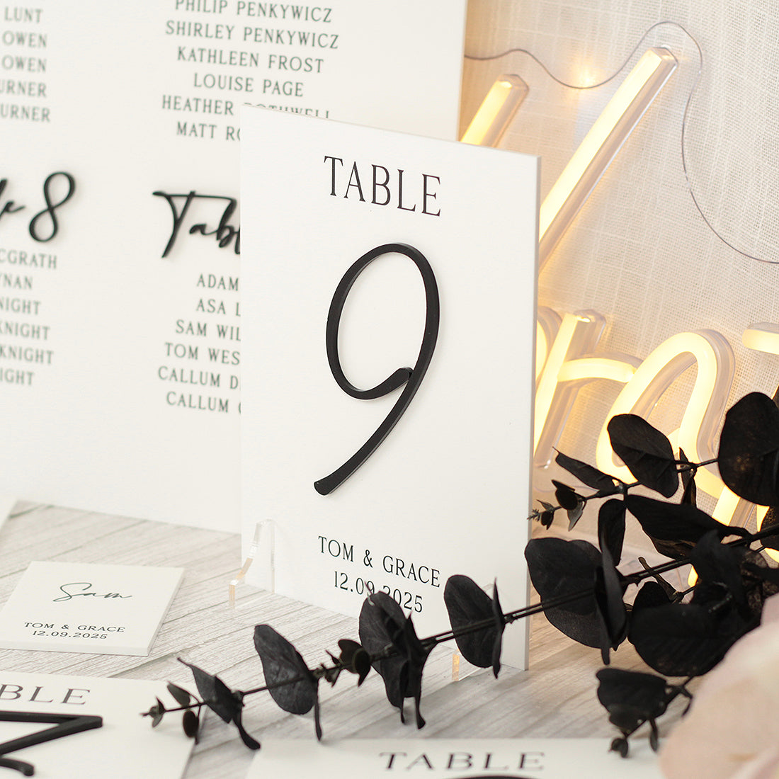 Pen Script Table Number Acrylic Sign