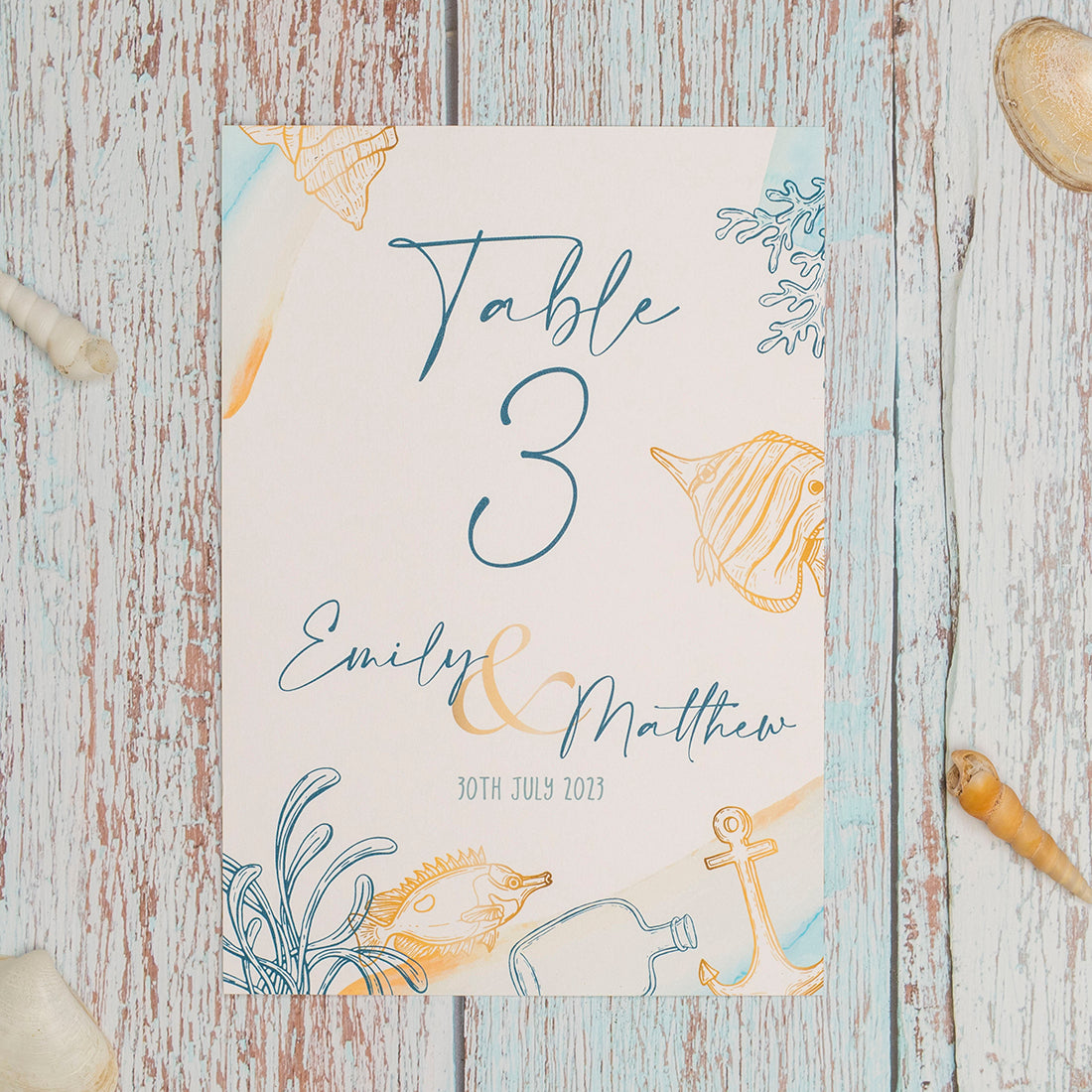 Watercolour Beach Table Number/Name Card-Weddings by Lumi