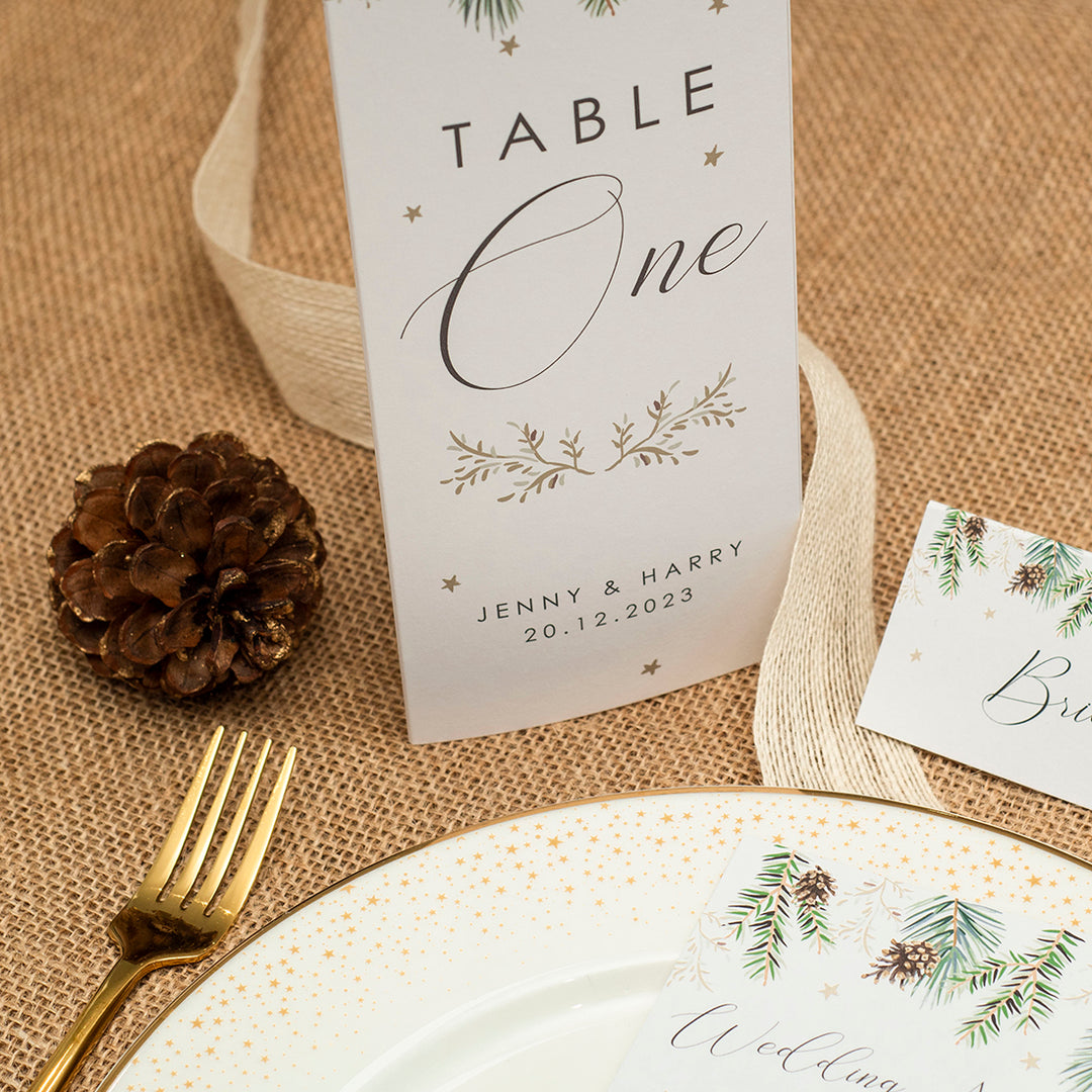 Winter Fern Tri-Fold Freestanding Table Number-Weddings by Lumi