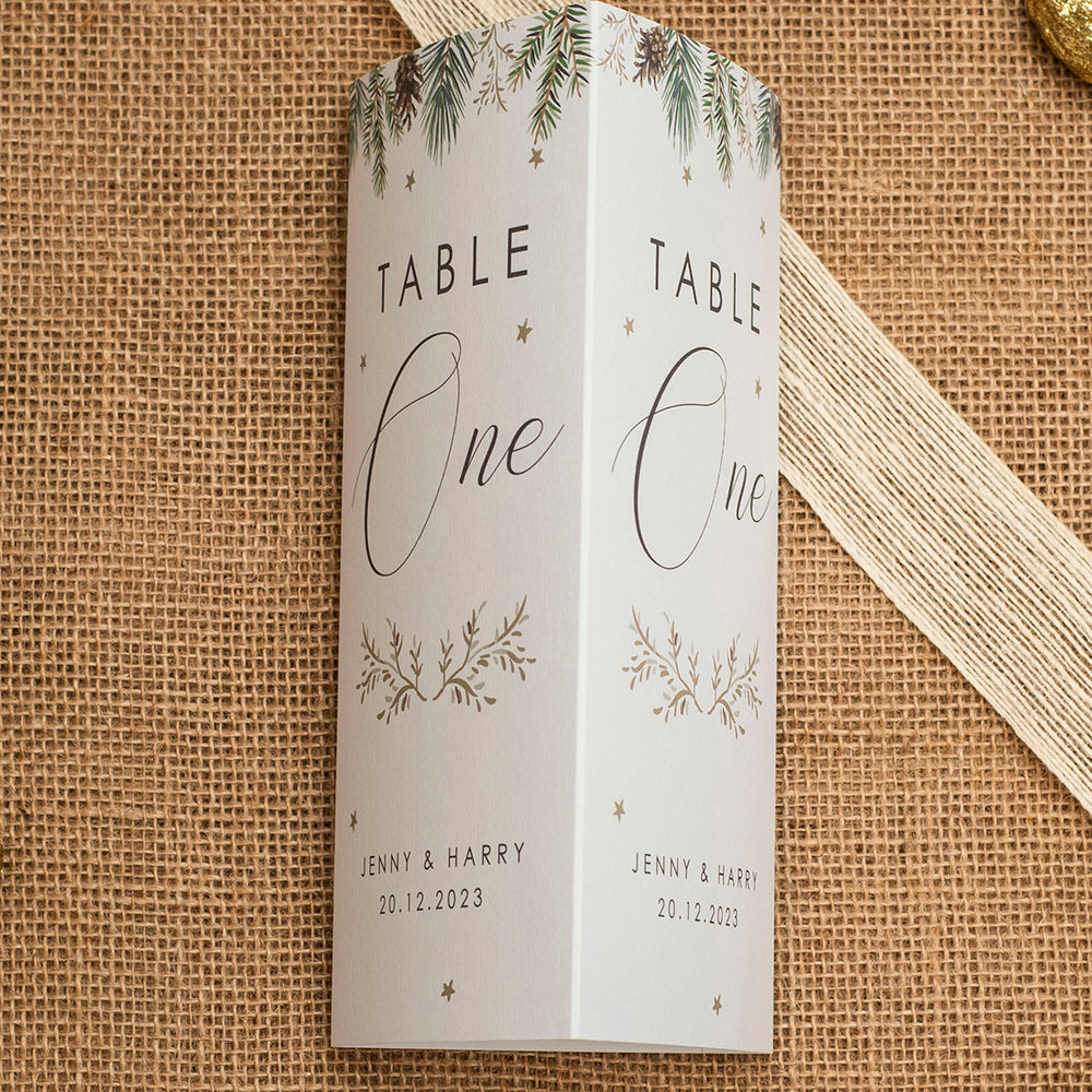 Winter Fern Tri-Fold Freestanding Table Number-Weddings by Lumi