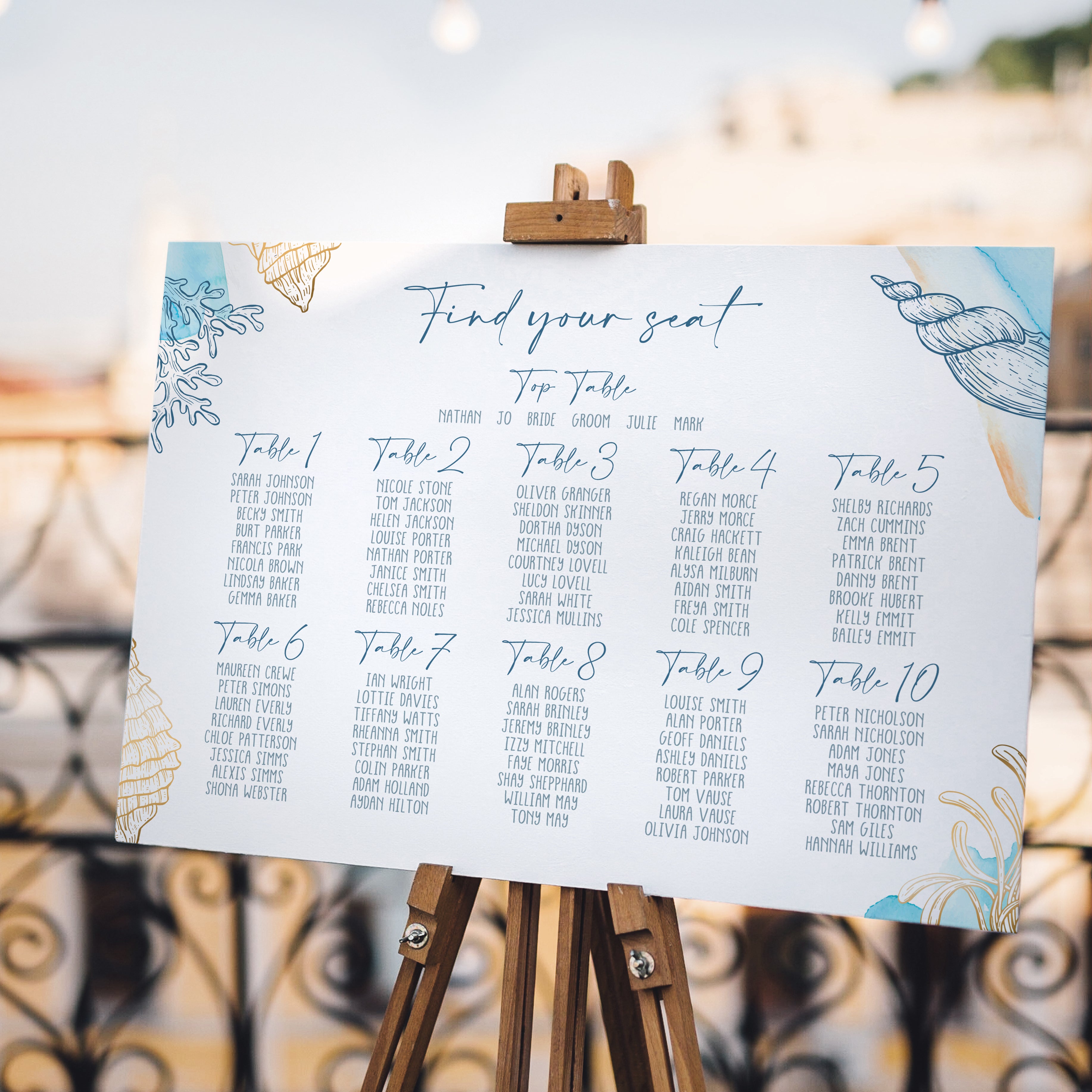 Watercolour Beach Wedding Table Seating Plan-Weddings by Lumi