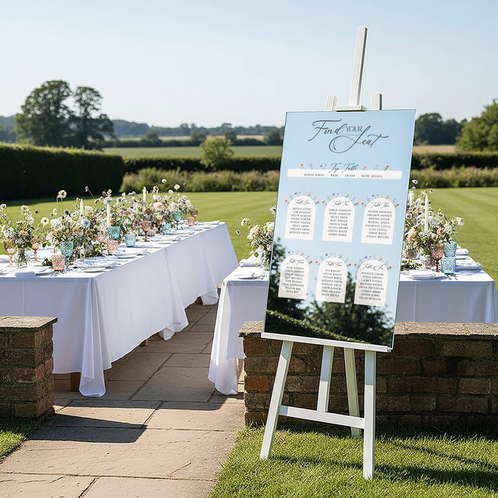Meadow Wedding Silver Mirrored Table Plan