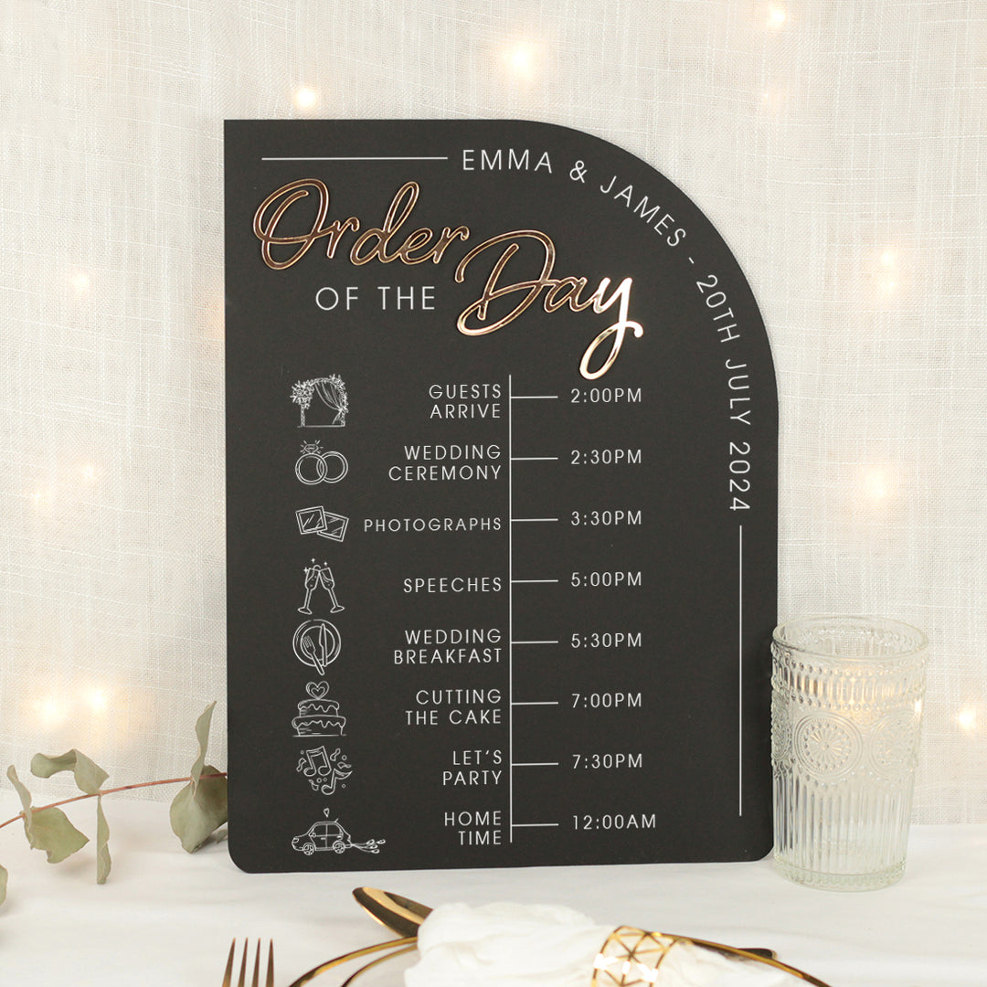 Modern Arch Acrylic Order of the Day Timeline-Weddings by Lumi