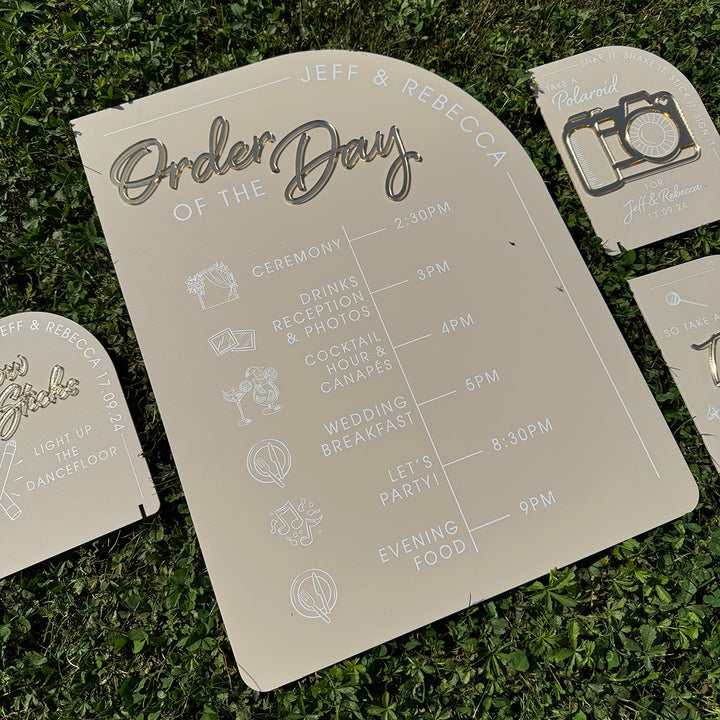 Modern Arch Acrylic Order of the Day Timeline-Weddings by Lumi