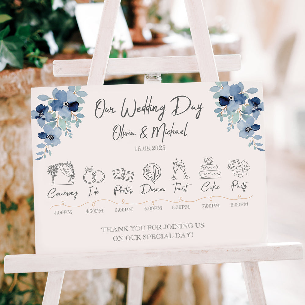 Geometric Floral Heart Order of the Day Timeline Acrylic Sign-Weddings by Lumi