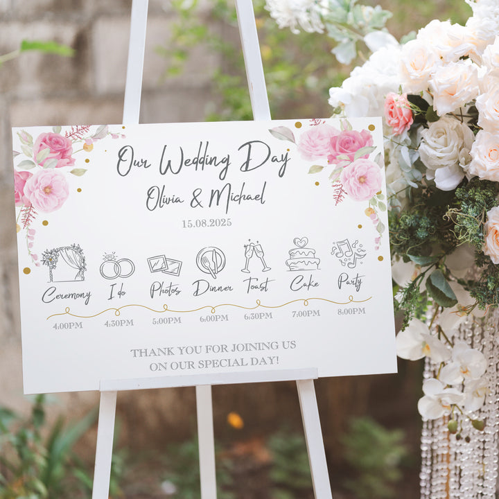 Geometric Floral Heart Order of the Day Timeline Acrylic Sign-Weddings by Lumi