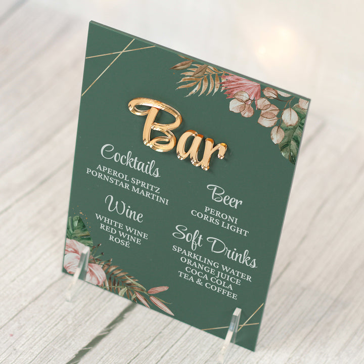 Tropical Boho Drinks Menu acrylic bar sign