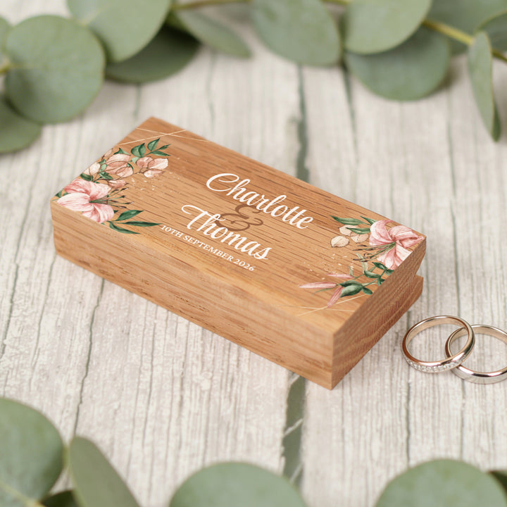 Tropical Boho Wedding Oak Double Ring Box