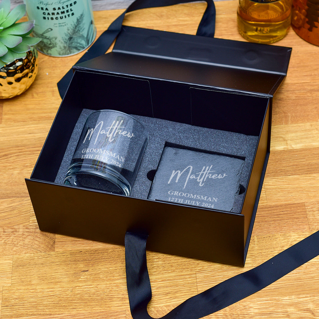 Wedding Party Name and Role Groomsman Engraved Whiskey Glass-Weddings by Lumi