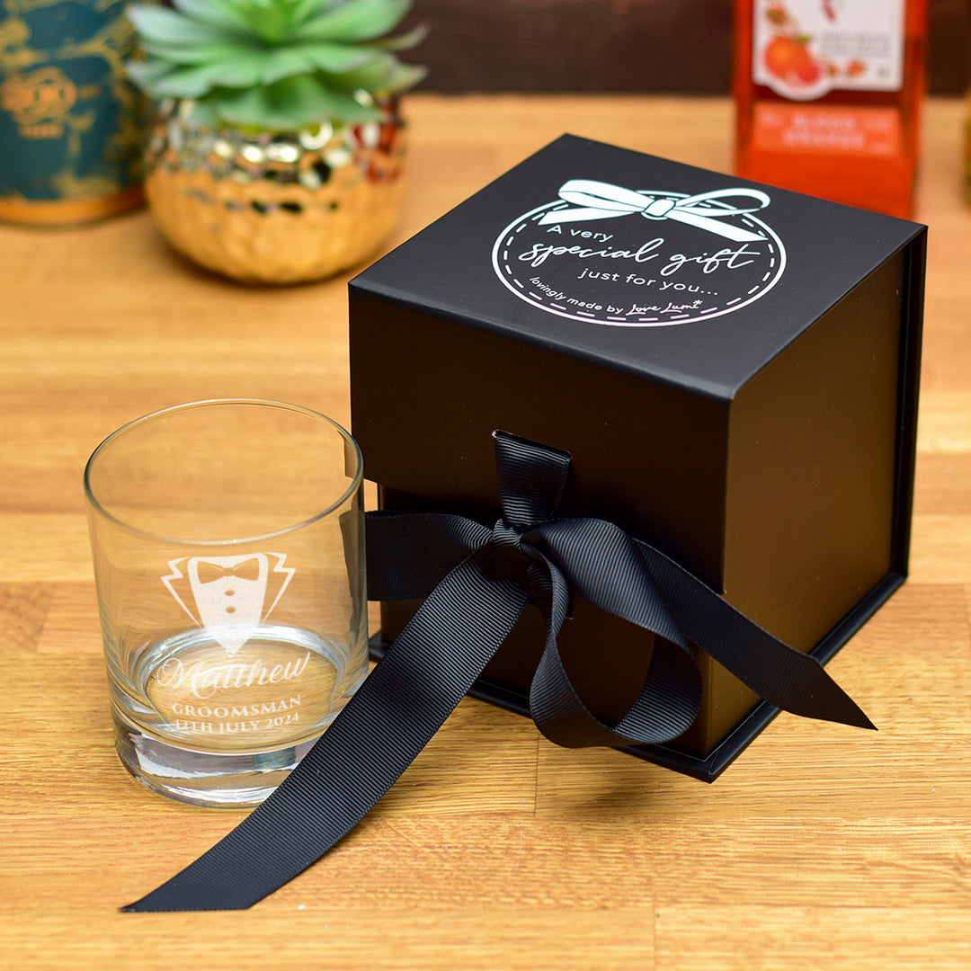 Tuxedo Groomsman Engraved Whiskey Glass