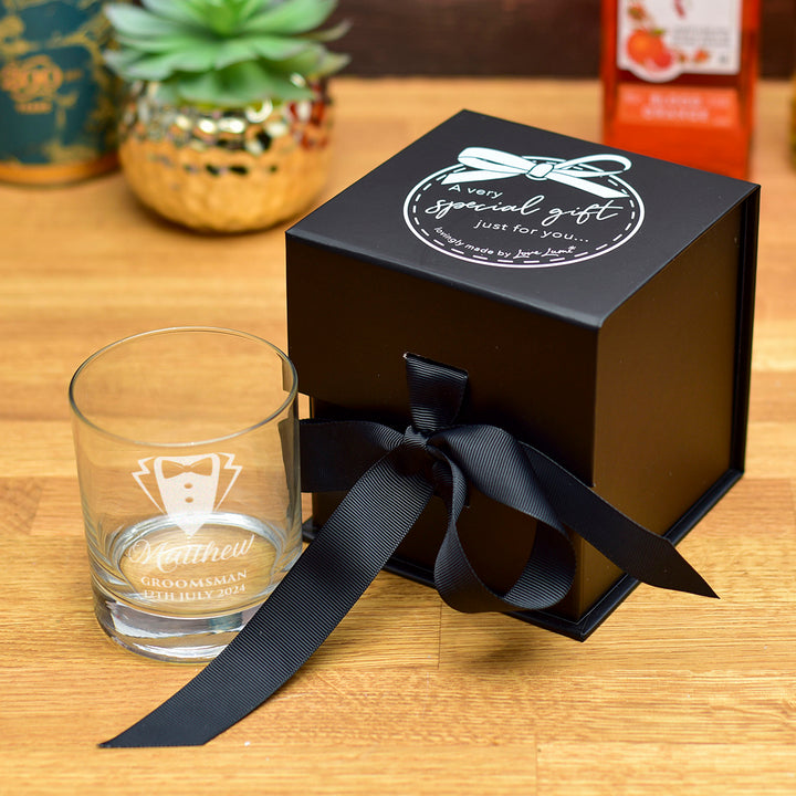 Tuxedo Groomsman Engraved Whiskey Glass