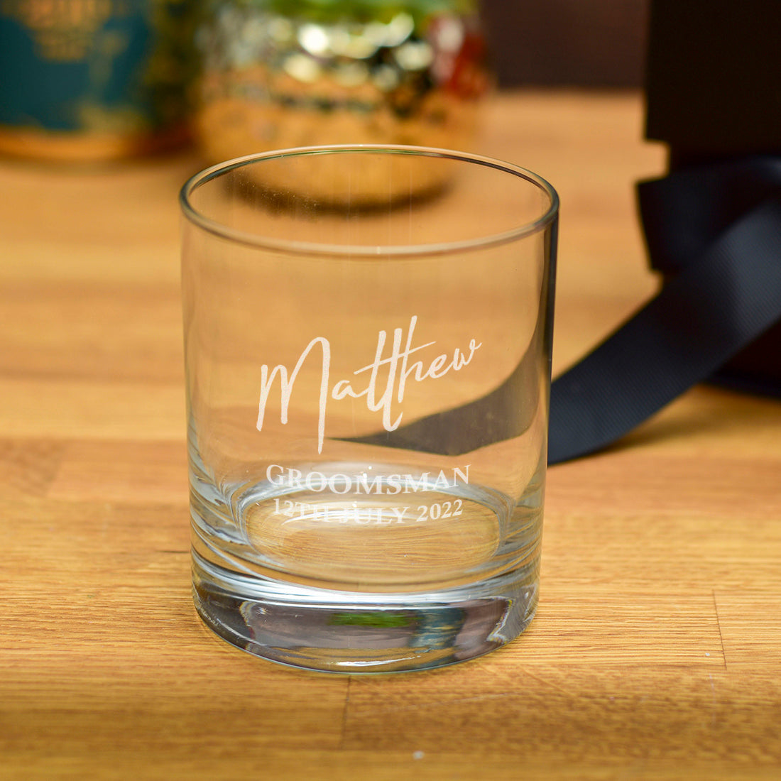 Wedding Party Name and Role Groomsman Engraved Whiskey Glass