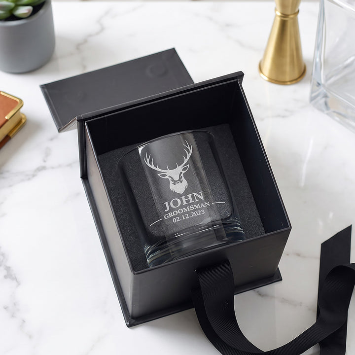 Wedding Stag Groomsman Whiskey Glass