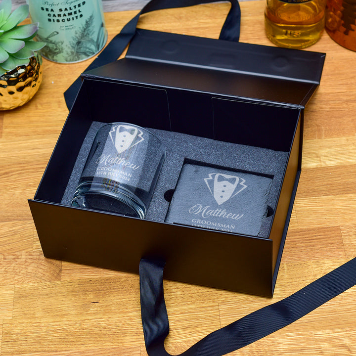 Tuxedo Groomsman Engraved Whiskey Glass