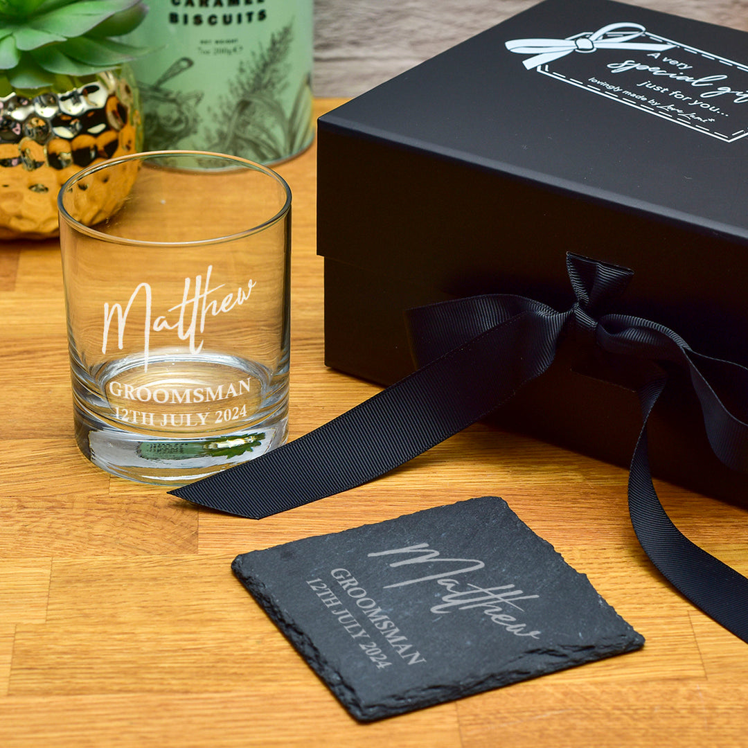 Wedding Party Name and Role Groomsman Engraved Whiskey Glass-Weddings by Lumi