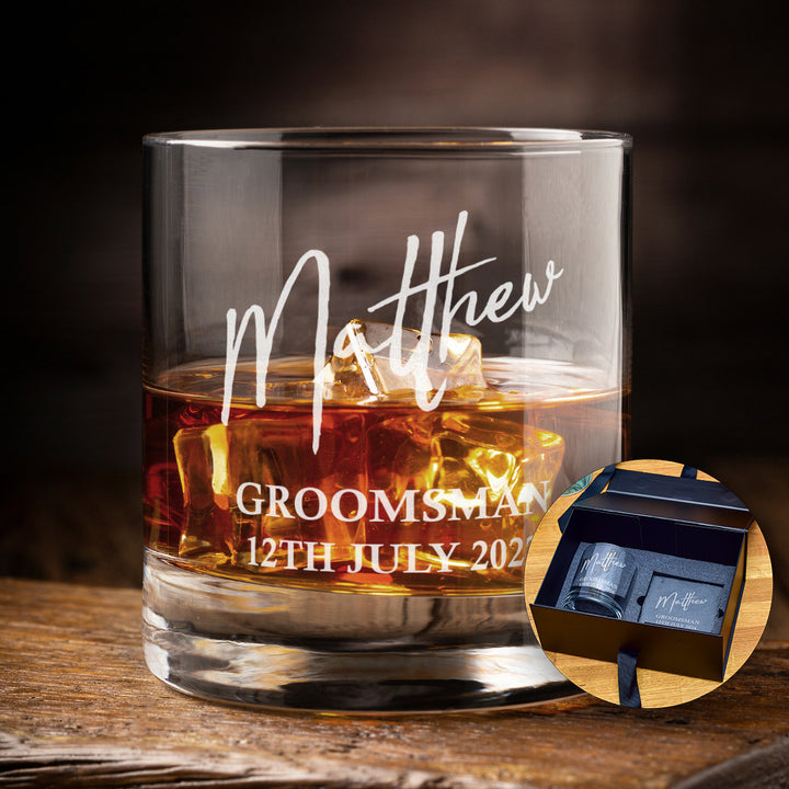 Wedding Party Name and Role Groomsman Engraved Whiskey Glass-Weddings by Lumi