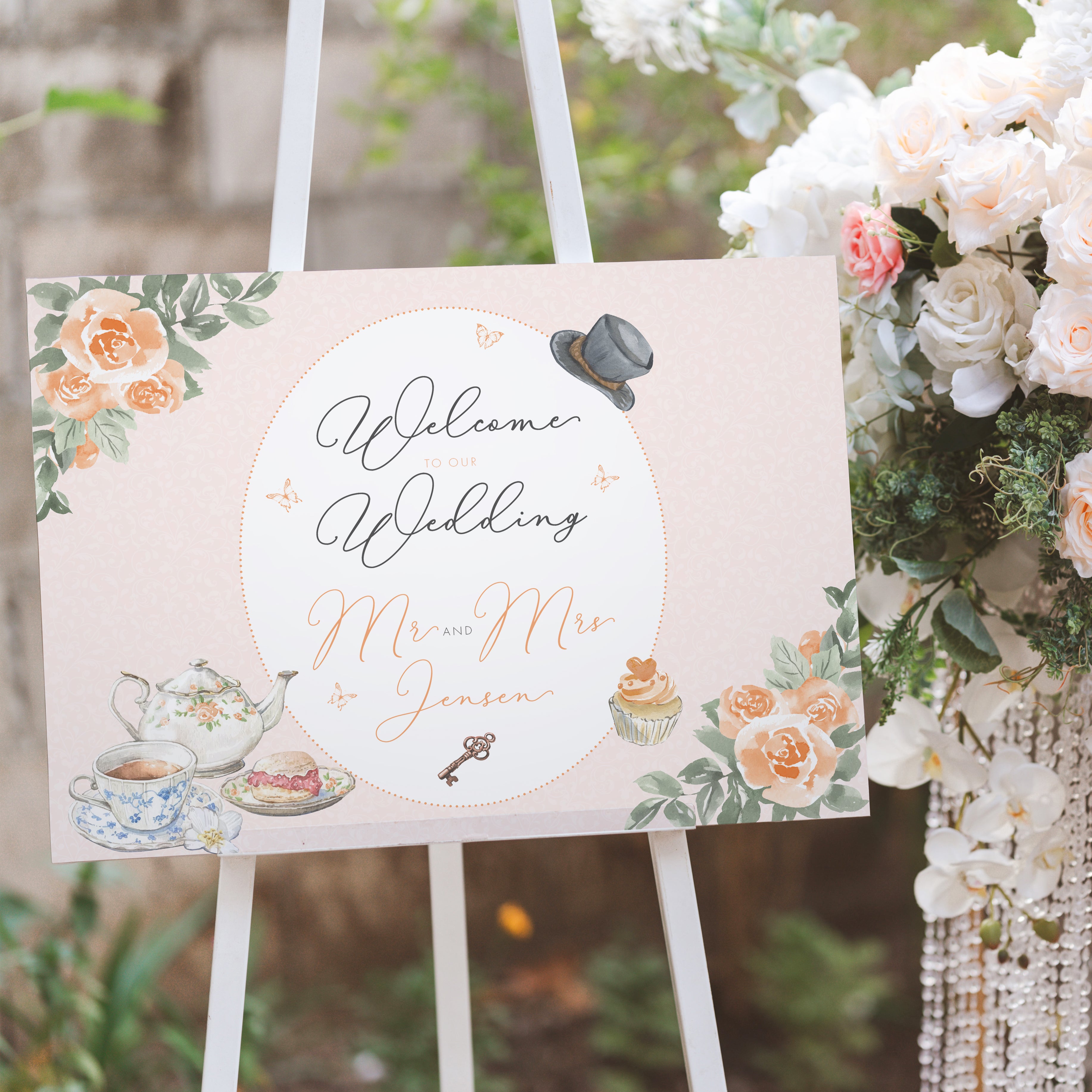 Vintage Tea Party Welcome to Our Wedding Sign