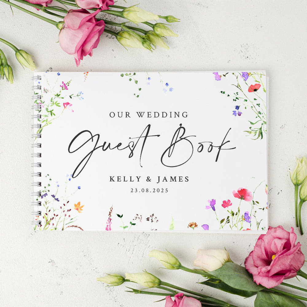 Watercolour Wildflower A5 or A4 Wedding Guest Book-Weddings by Lumi