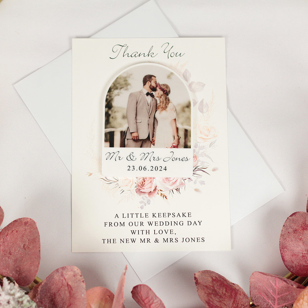 Blush Flowers Acrylic Photo Wedding Thank You Magnets-Weddings by Lumi