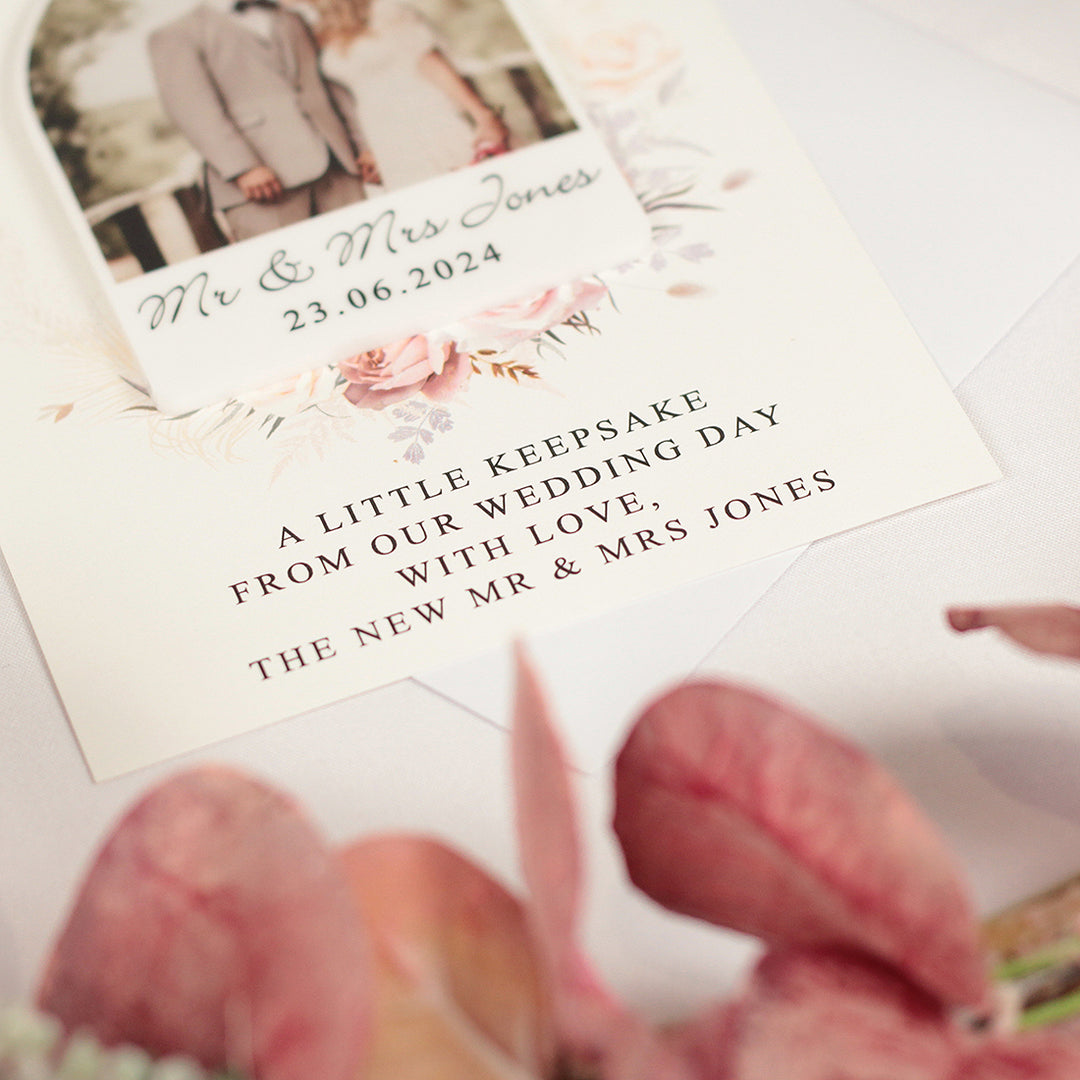 Blush Flowers Acrylic Photo Wedding Thank You Magnets-Weddings by Lumi