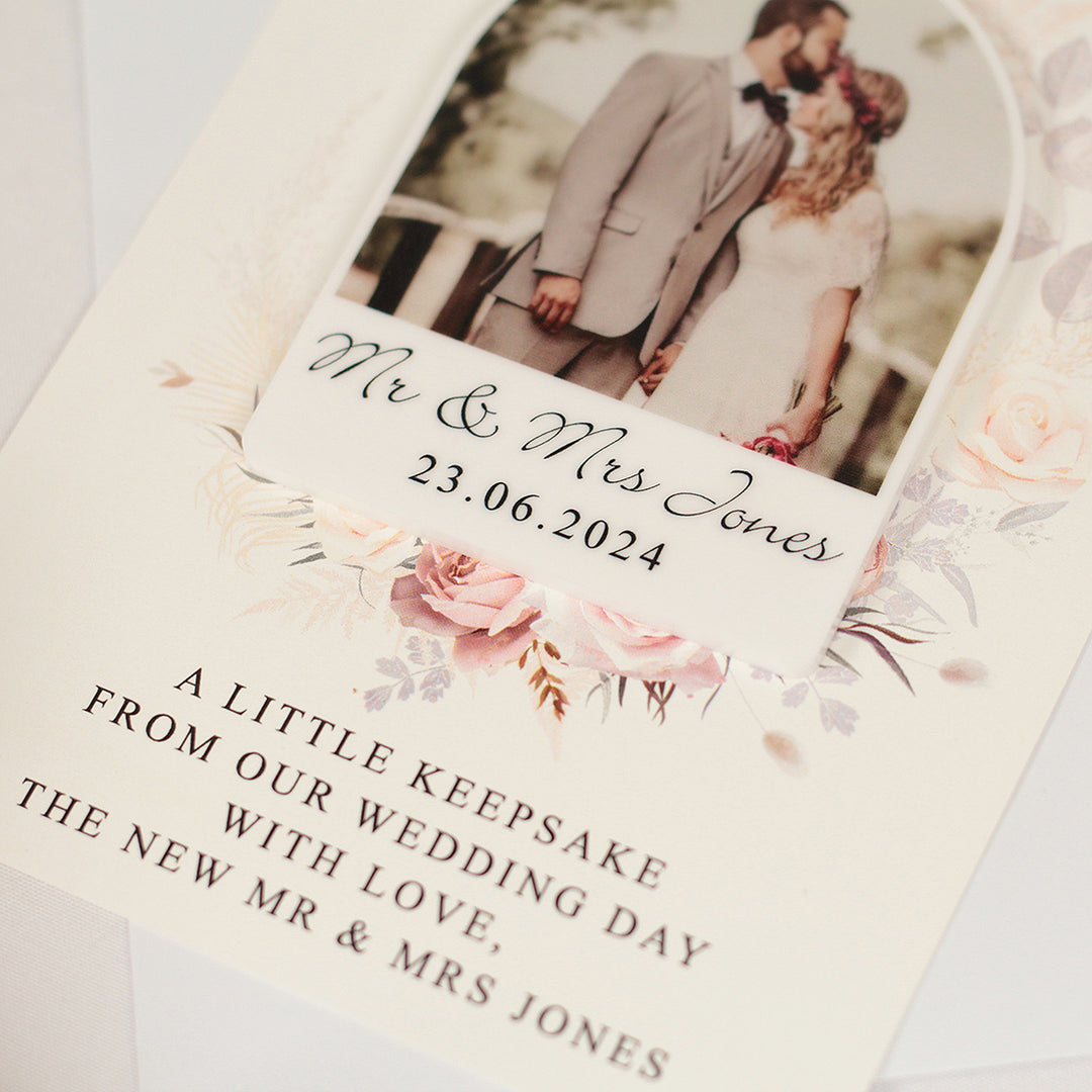 Blush Flowers Acrylic Photo Wedding Thank You Magnets-Weddings by Lumi