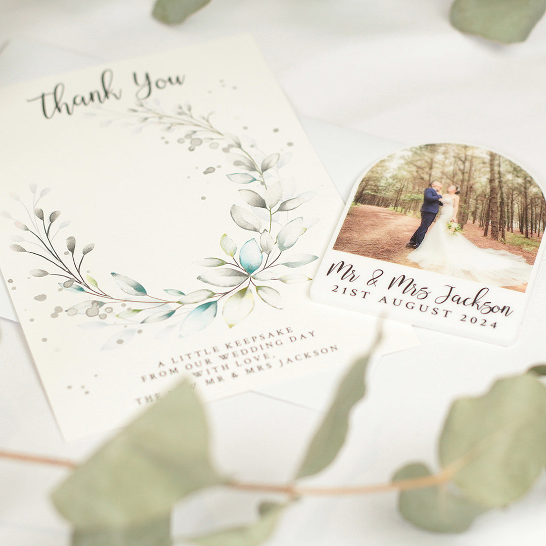 Botanical Wreath Acrylic Photo Wedding Thank You Magnets-Weddings by Lumi