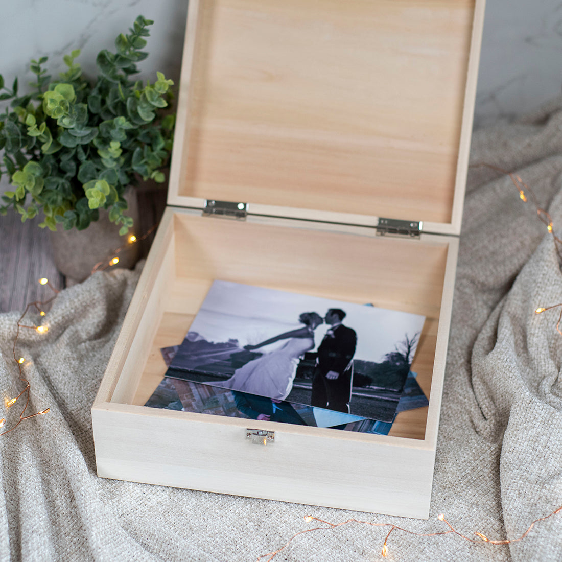 Watercolour Eucalyptus Wedding Natural Wooden Memory Keepsake Box
