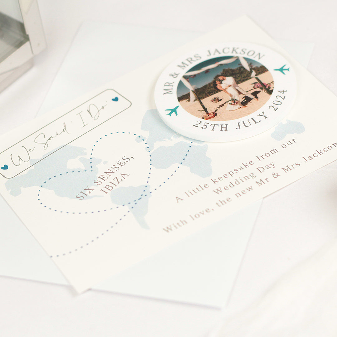 World Map Acrylic Destination Wedding Photo Thank You Magnets-Weddings by Lumi