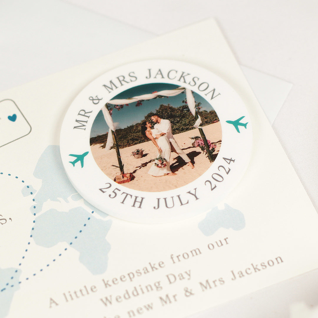 World Map Acrylic Destination Wedding Photo Thank You Magnets-Weddings by Lumi